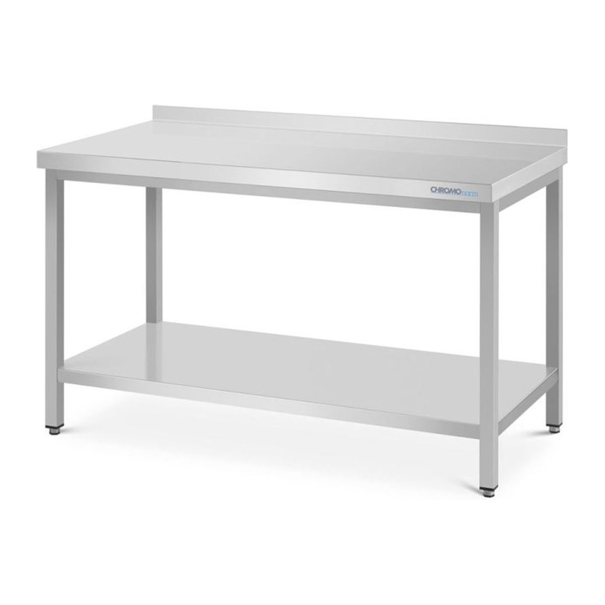 CHROMOnorm Arbeitstisch mit Zwischenboden und Tischplatte hinten auf, grau, B: 140 cm, H: 70 cm, T: 90 cm - Bild 1