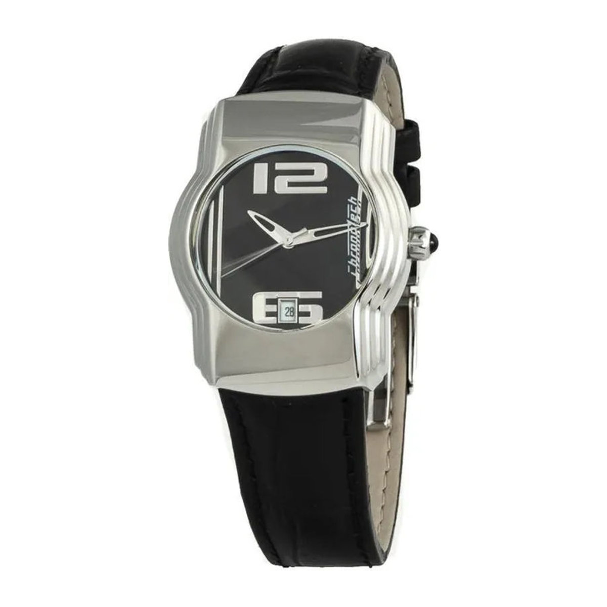 Chronotech CT7279M-04 Quarz-Armbanduhr für Damen und Herren in Schwarz mit Lederarmband und Glasgehäuse - Bild 1