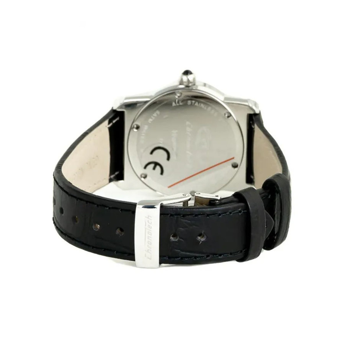 Chronotech CT7279M-04 Quarz-Armbanduhr für Damen und Herren in Schwarz mit Lederarmband und Glasgehäuse - Bild 2