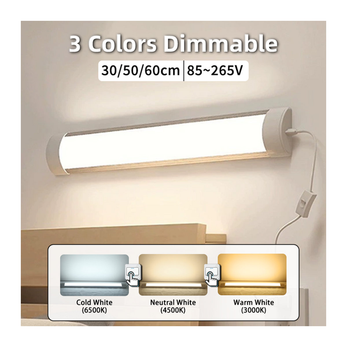 CHUANGYANG Dimmbare LED-Röhre zur Möbelbeleuchtung in Weiß, 20 W, Länge: 60 cm - Bild 1