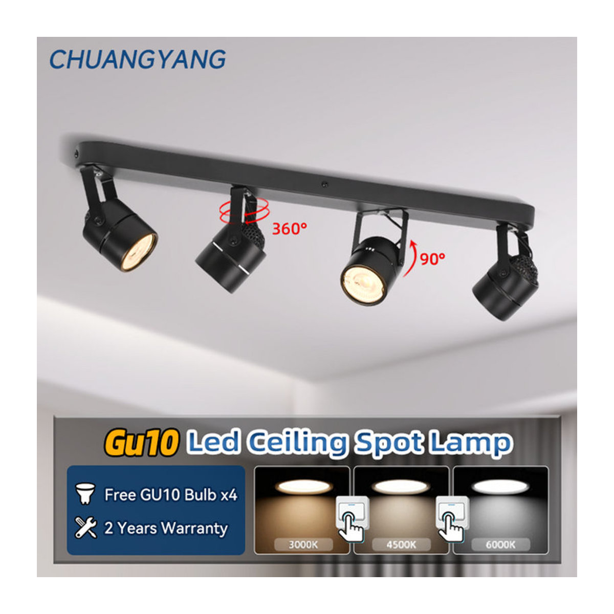 CHUANGYANG GU10 LED Deckenleuchte Modern Dimmbar mit 3 Farben für Wohnzimmer und Küche - Bild 1