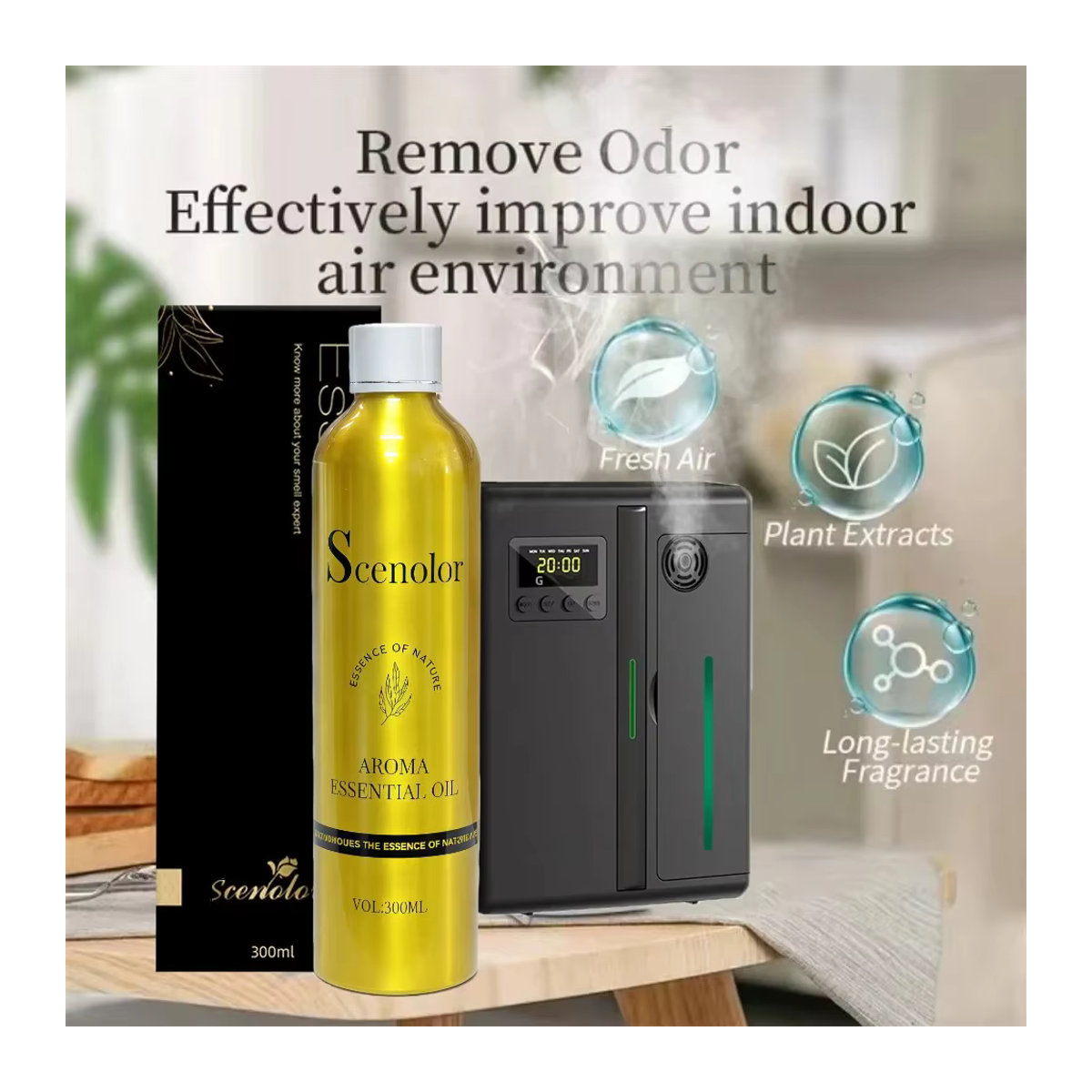 Chxnel COCQ Aromatherapie Öl Diffusor Oasis Home aus Glas in Gold, 300 ml, runder Duftdiffusor und Luftreiniger für Auto und Zuhause - Bild 4