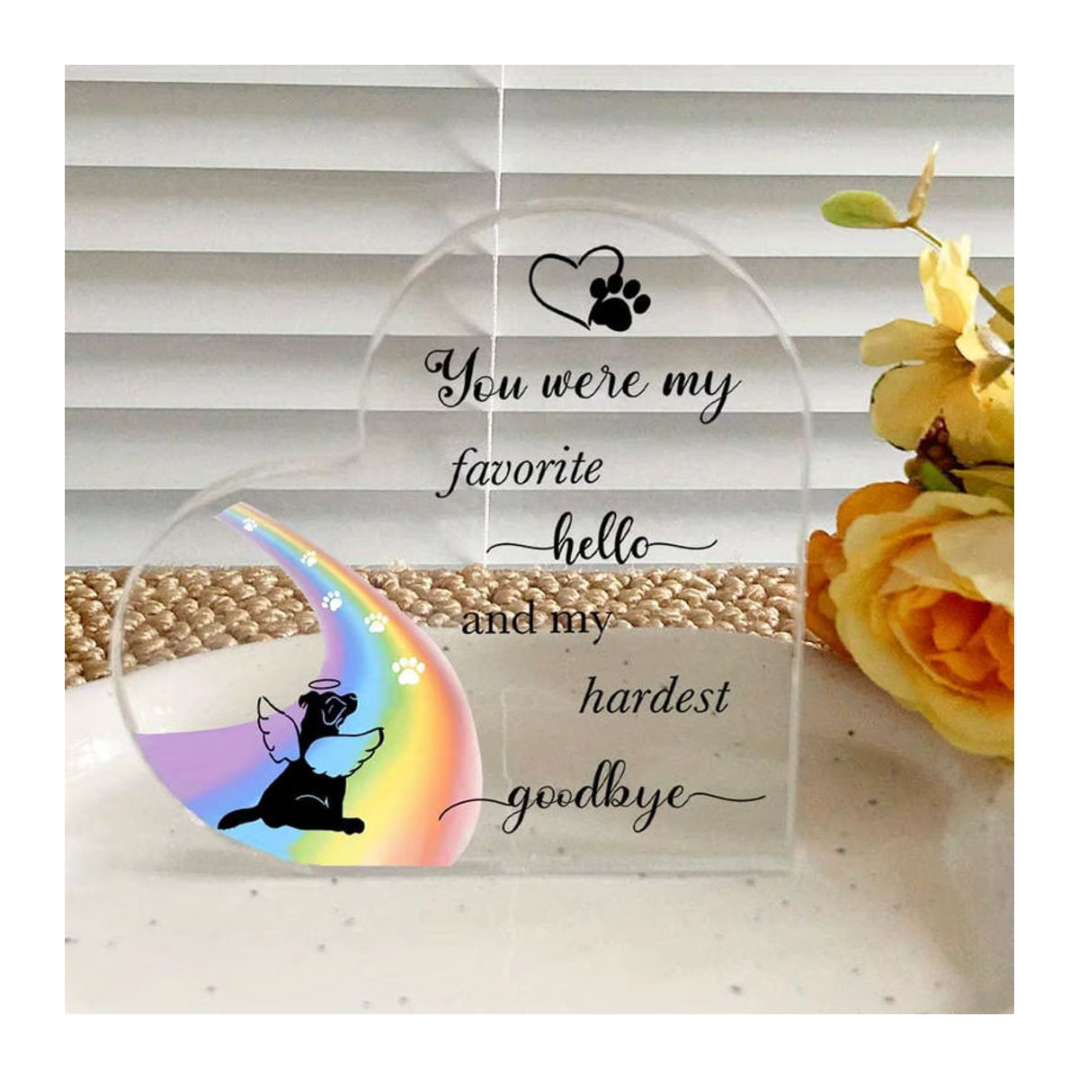 CIFBUY 2D Acryl Herz-Schild Regenbogen-Pfoten Gedenkschild für Haustiere in Weiß und Transparent - Bild 4