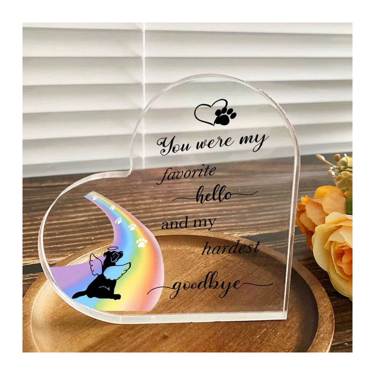 CIFBUY 2D Acryl Herz-Schild Regenbogen-Pfoten Gedenkschild für Haustiere in Weiß und Transparent - Bild 6