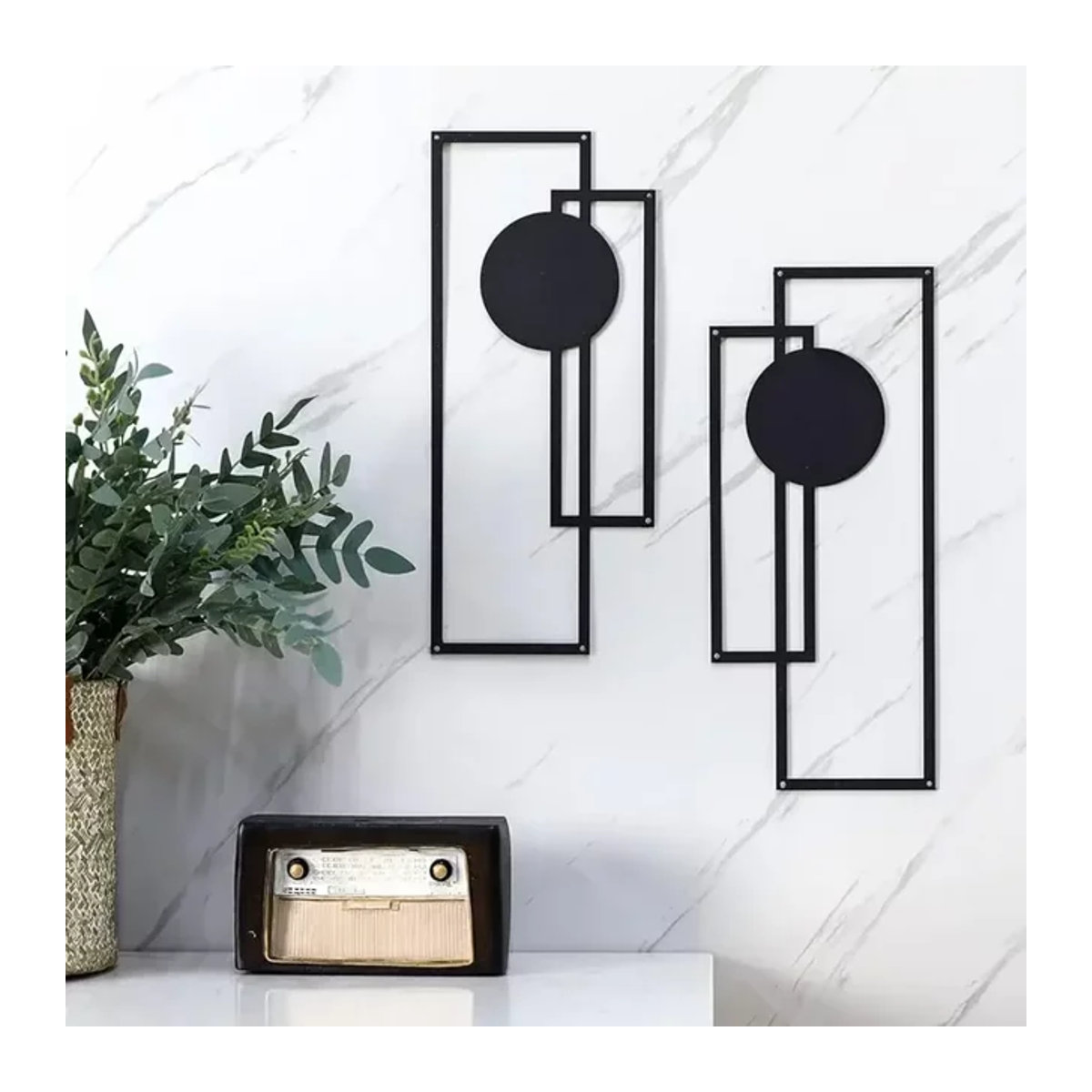 CIFBUY 2er Set Metall Wanddekoration Geometrische Wandkunst in Schwarz Minimalistisches Design - Bild 1