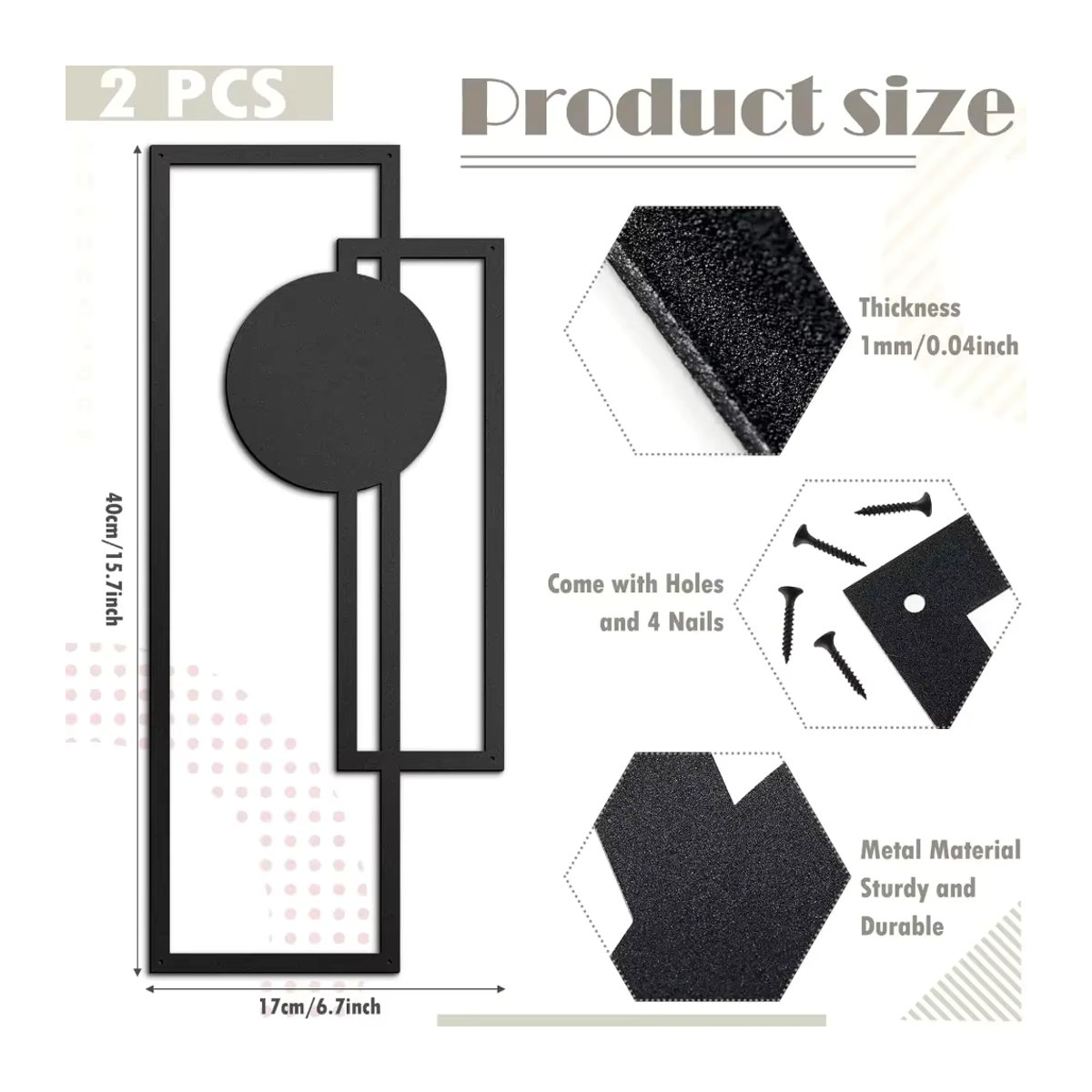CIFBUY 2er Set Metall Wanddekoration Geometrische Wandkunst in Schwarz Minimalistisches Design - Bild 2