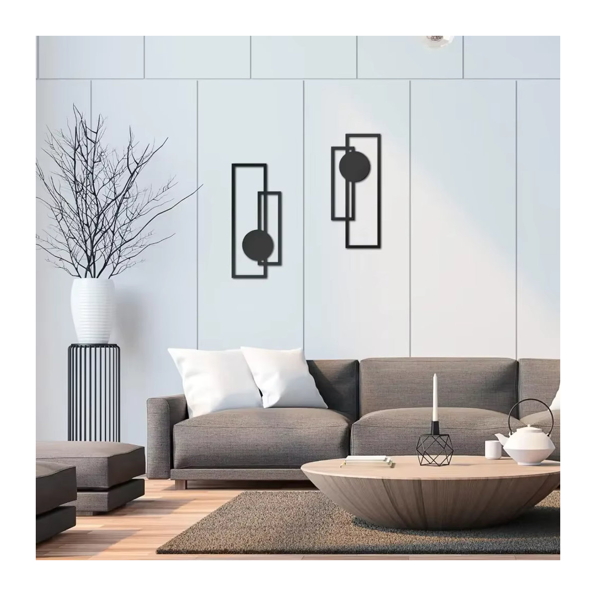 CIFBUY 2er Set Metall Wanddekoration Geometrische Wandkunst in Schwarz Minimalistisches Design - Bild 3