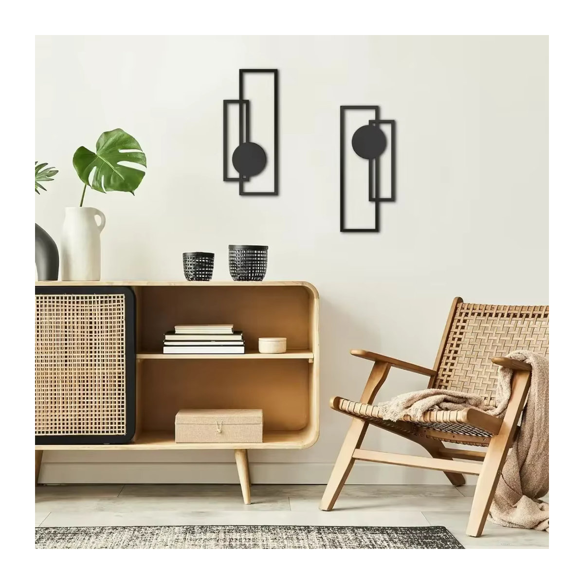 CIFBUY 2er Set Metall Wanddekoration Geometrische Wandkunst in Schwarz Minimalistisches Design - Bild 4