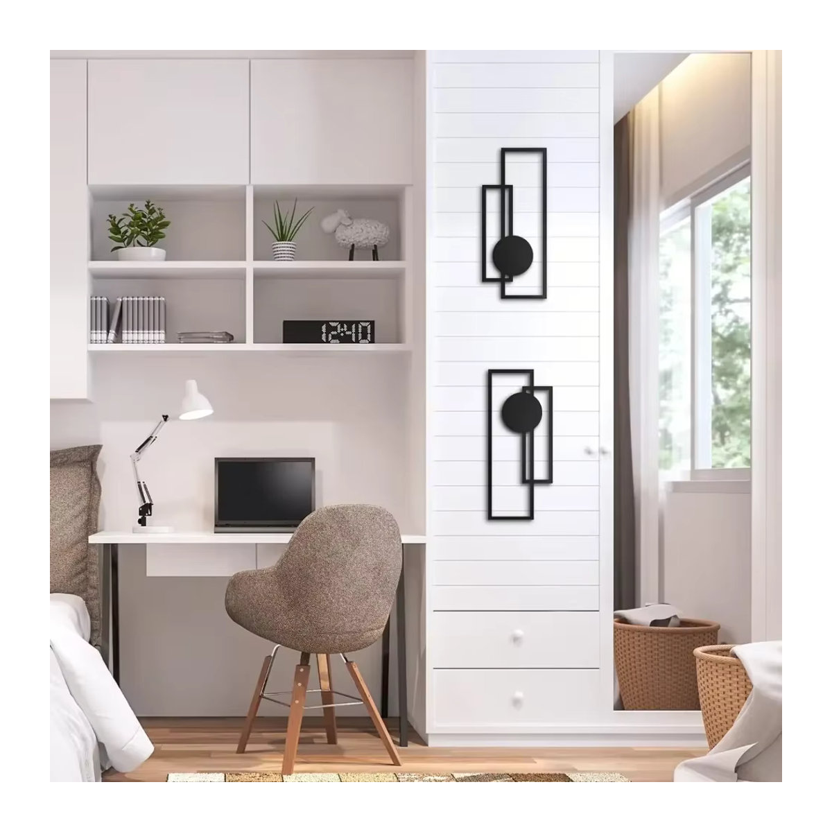 CIFBUY 2er Set Metall Wanddekoration Geometrische Wandkunst in Schwarz Minimalistisches Design - Bild 5