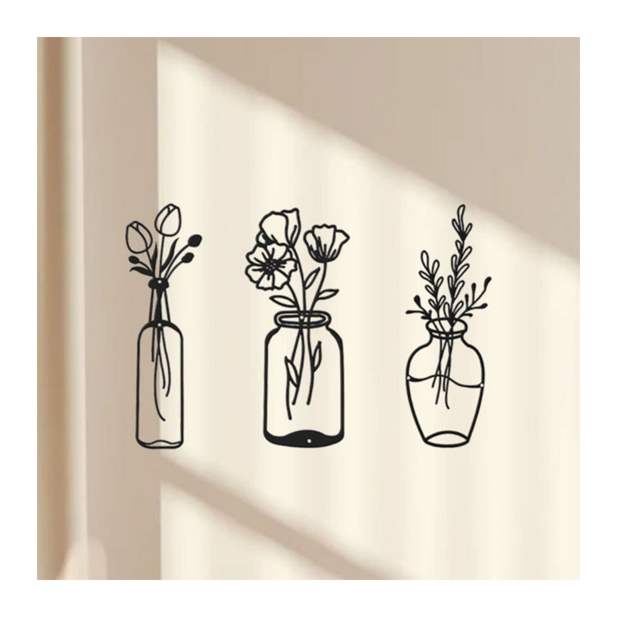 CIFBUY 3-teilige Metall Tulpe Wanddekoration in Schwarz, minimalistische florale Eisendraht Skulpturen für Küche und Bad - Bild 1