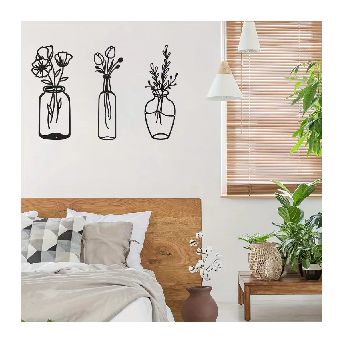 CIFBUY 3-teilige Metall Tulpe Wanddekoration in Schwarz, minimalistische florale Eisendraht Skulpturen für Küche und Bad - Bild 4