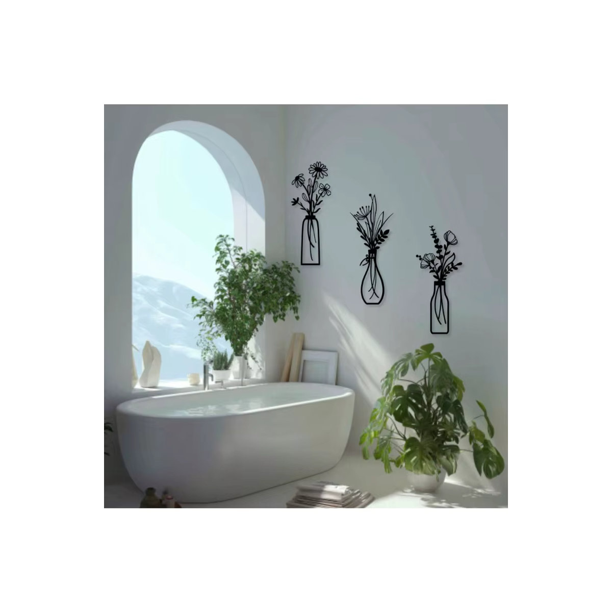 CIFBUY 3-teiliges Vintage Metall-Wandkunst Set mit floralem Blumenmotiv und geometrischen Vasen-Skulpturen in Schwarz - Bild 6