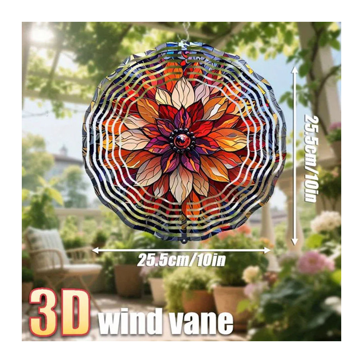 CIFBUY 3D-Blumenwanddekoration aus Glas, rund, mehrfarbig, Durchmesser: 25,4 cm, hängender Spinner mit Haken für Garten, Innen- und Außenbereich - Bild 1