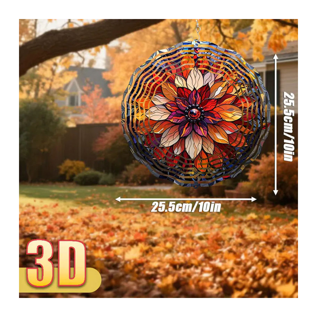 CIFBUY 3D-Blumenwanddekoration aus Glas, rund, mehrfarbig, Durchmesser: 25,4 cm, hängender Spinner mit Haken für Garten, Innen- und Außenbereich - Bild 2