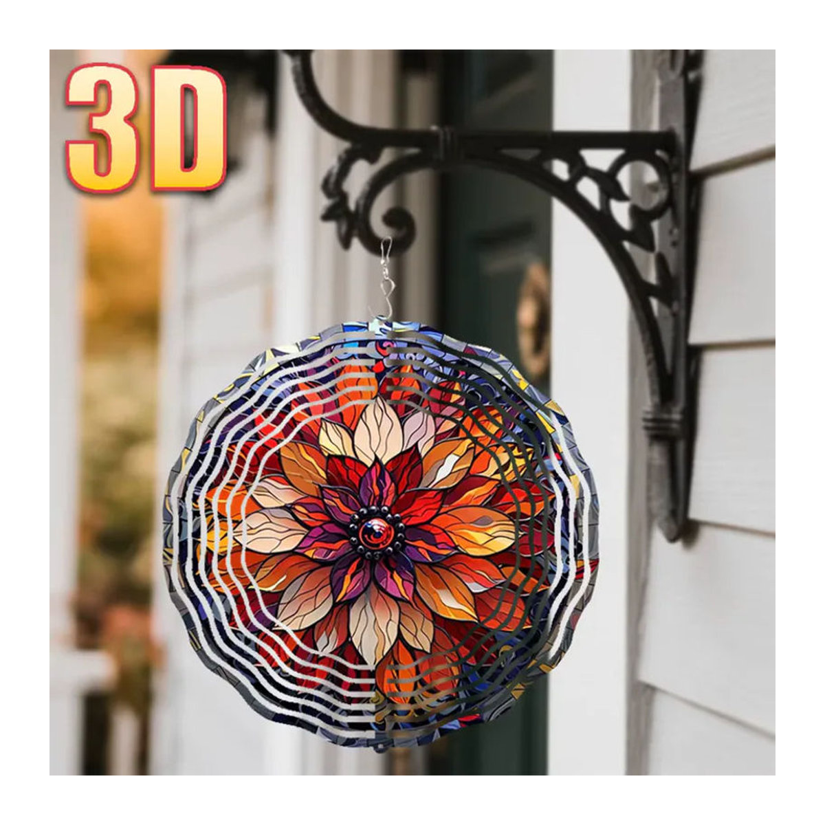 CIFBUY 3D-Blumenwanddekoration aus Glas, rund, mehrfarbig, Durchmesser: 25,4 cm, hängender Spinner mit Haken für Garten, Innen- und Außenbereich - Bild 3