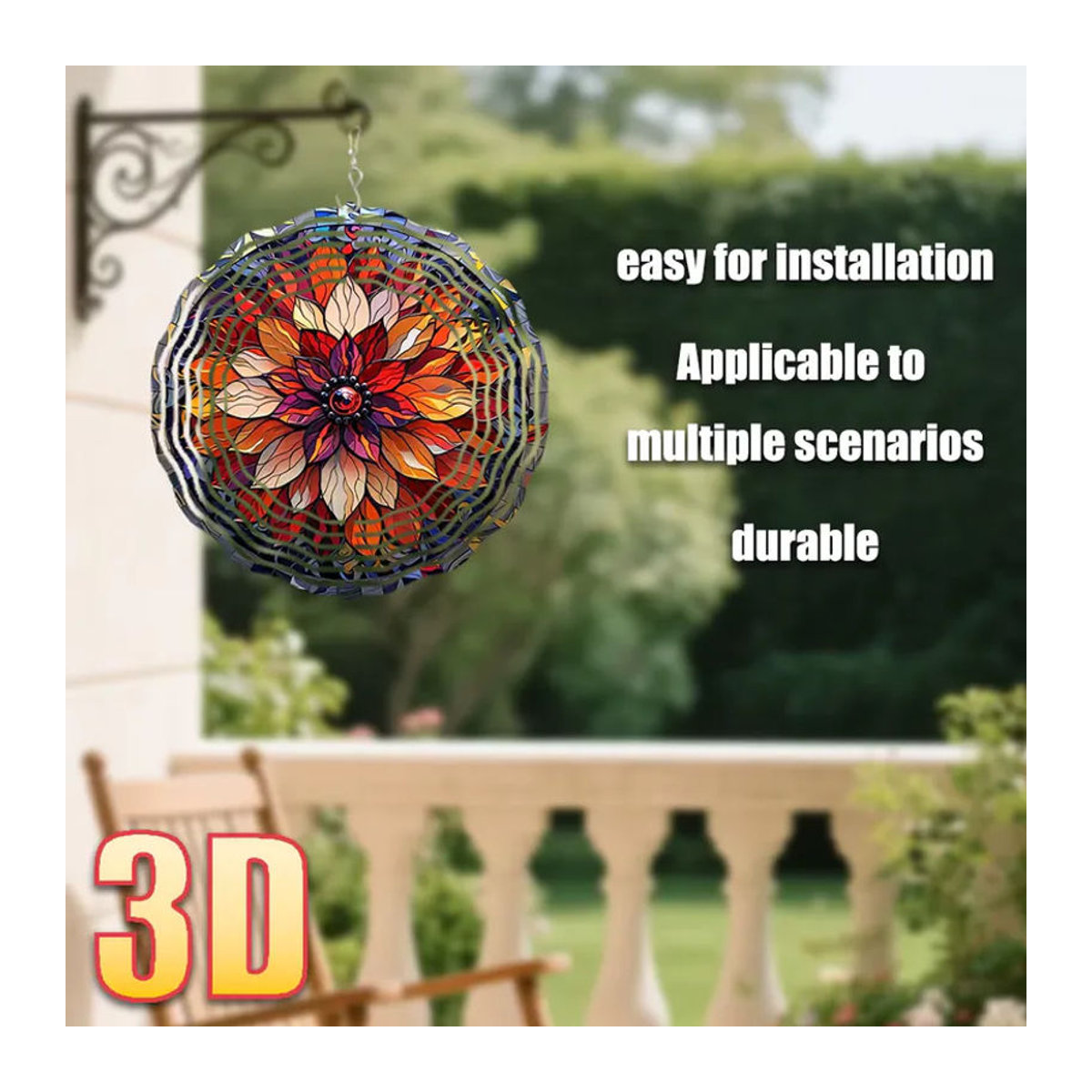 CIFBUY 3D-Blumenwanddekoration aus Glas, rund, mehrfarbig, Durchmesser: 25,4 cm, hängender Spinner mit Haken für Garten, Innen- und Außenbereich - Bild 5