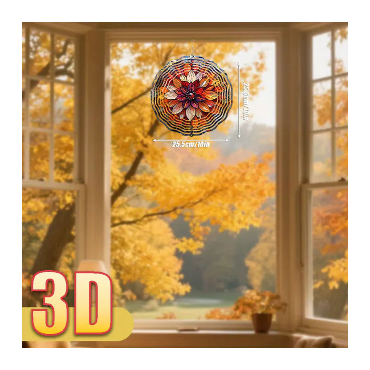 CIFBUY 3D-Blumenwanddekoration aus Glas, rund, mehrfarbig, Durchmesser: 25,4 cm, hängender Spinner mit Haken für Garten, Innen- und Außenbereich - Bild 6
