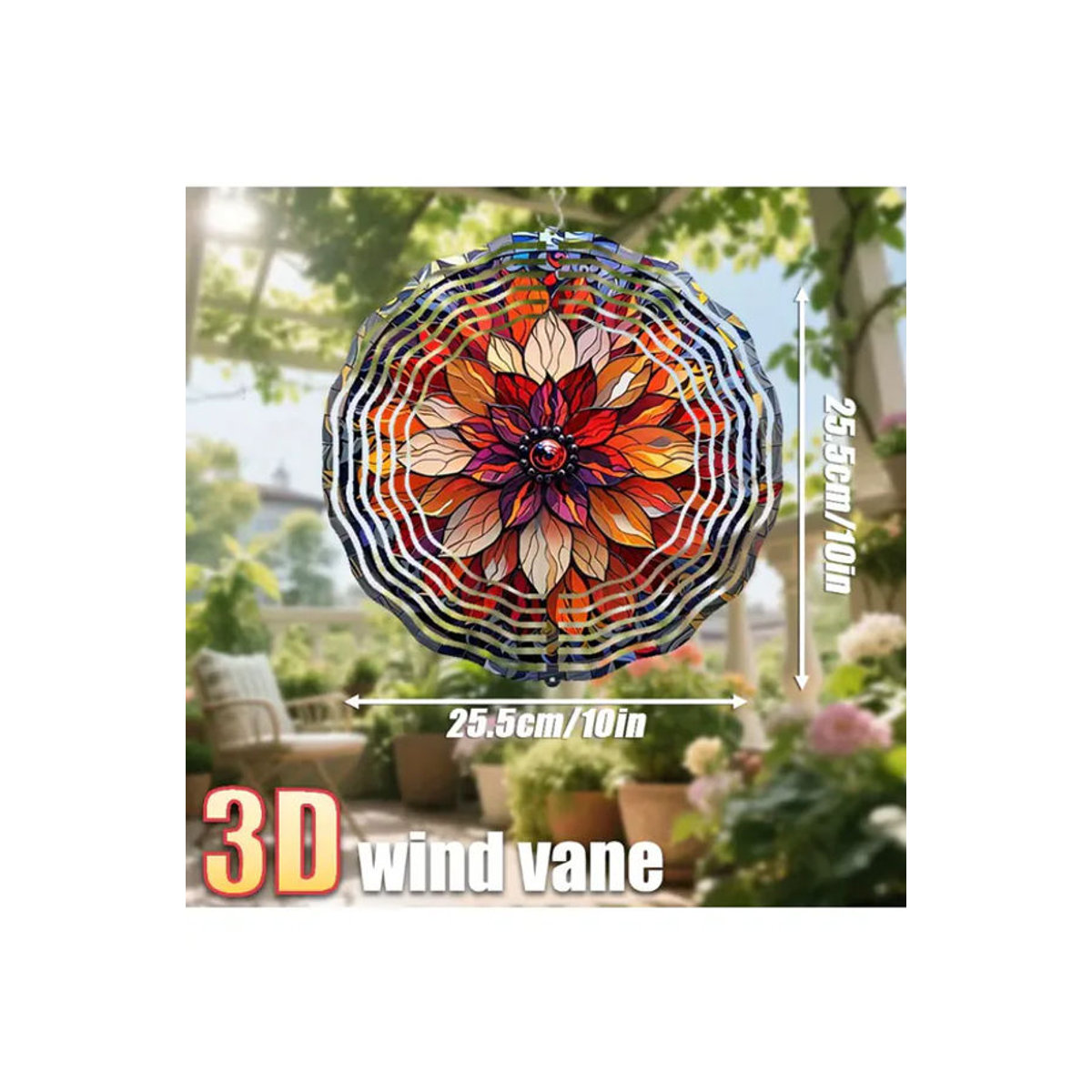 CIFBUY 3D-Blumenwanddekoration aus Glas, rund, mehrfarbig, Durchmesser: 25,4 cm, hängender Spinner mit Haken für Garten, Innen- und Außenbereich - Bild 7