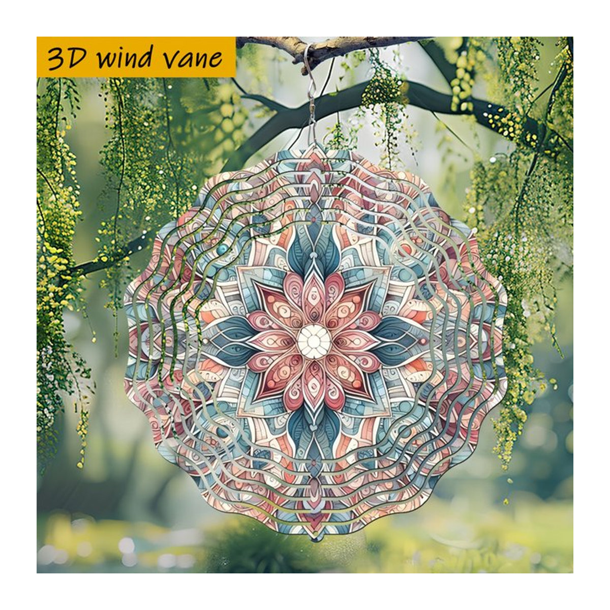 CIFBUY 3D-Mandala-Windspiel aus Metall in Mehrfarbig, florales und geometrisches Design für Garten und Außenbereich, Durchmesser: 25,4 cm - Bild 1
