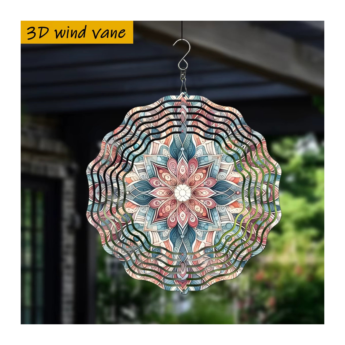 CIFBUY 3D-Mandala-Windspiel aus Metall in Mehrfarbig, florales und geometrisches Design für Garten und Außenbereich, Durchmesser: 25,4 cm - Bild 2