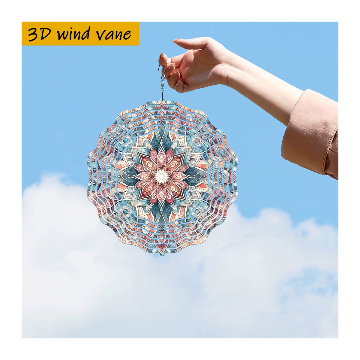 CIFBUY 3D-Mandala-Windspiel aus Metall in Mehrfarbig, florales und geometrisches Design für Garten und Außenbereich, Durchmesser: 25,4 cm - Bild 3
