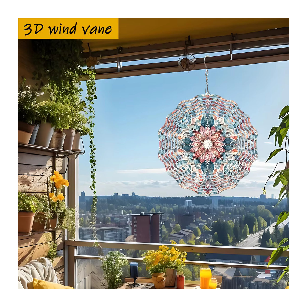 CIFBUY 3D-Mandala-Windspiel aus Metall in Mehrfarbig, florales und geometrisches Design für Garten und Außenbereich, Durchmesser: 25,4 cm - Bild 4