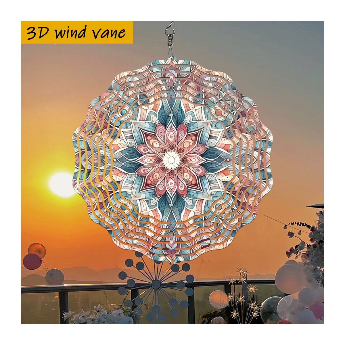 CIFBUY 3D-Mandala-Windspiel aus Metall in Mehrfarbig, florales und geometrisches Design für Garten und Außenbereich, Durchmesser: 25,4 cm - Bild 5