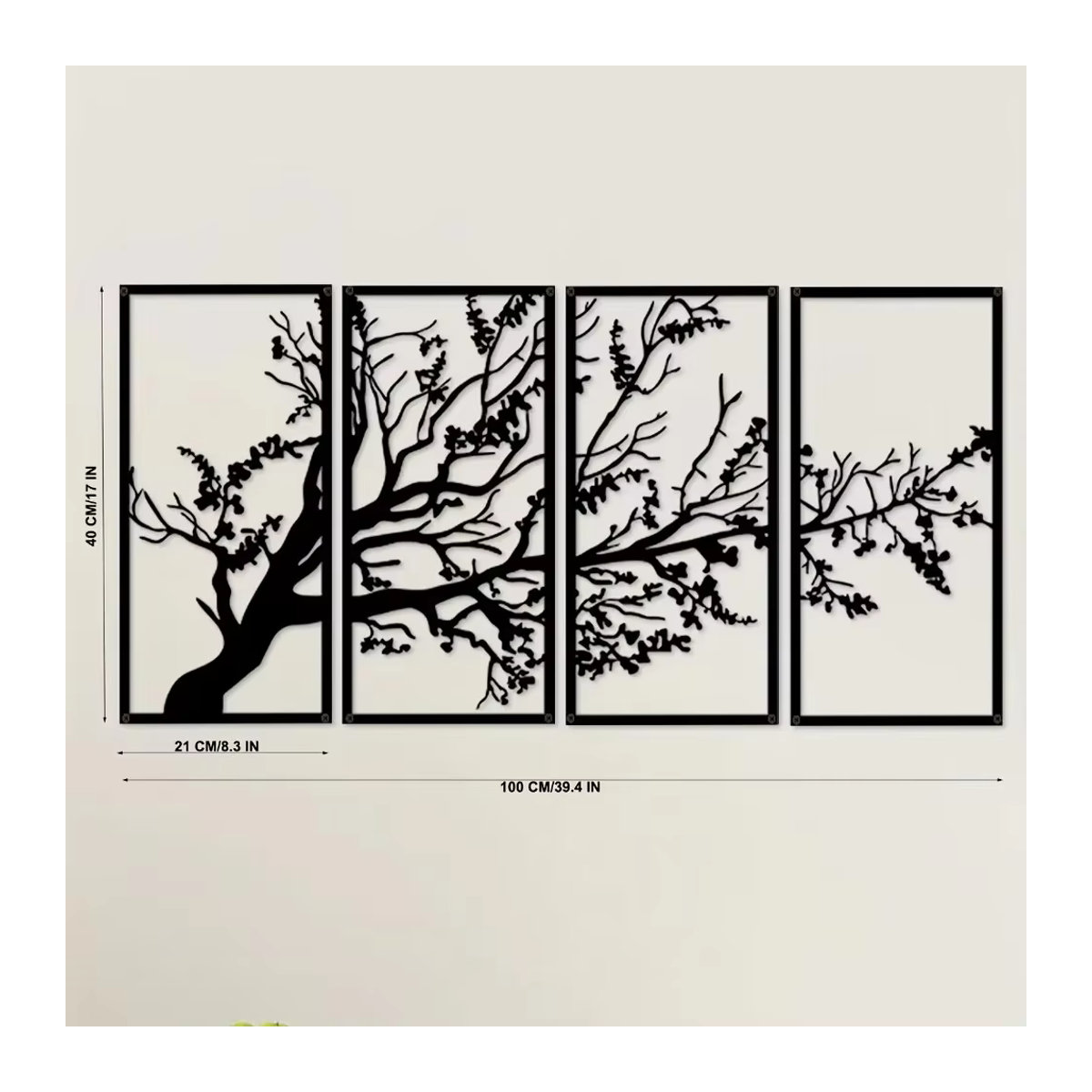 CIFBUY 4-teiliges Metallwandkunst-Set Baum des Lebens in Schwarz zur Wandmontage für moderne Innendekoration - Bild 2