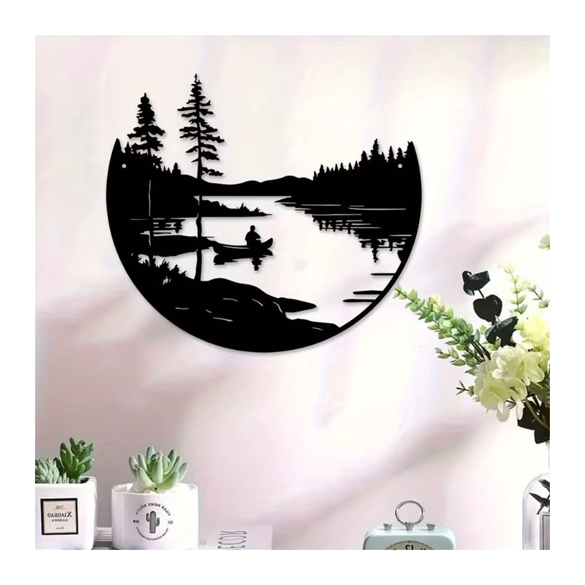 CIFBUY Abstrakte Wanddekoration aus Metall in Schwarz, runde Wandkunst zur Wandmontage mit Haken - Bild 4