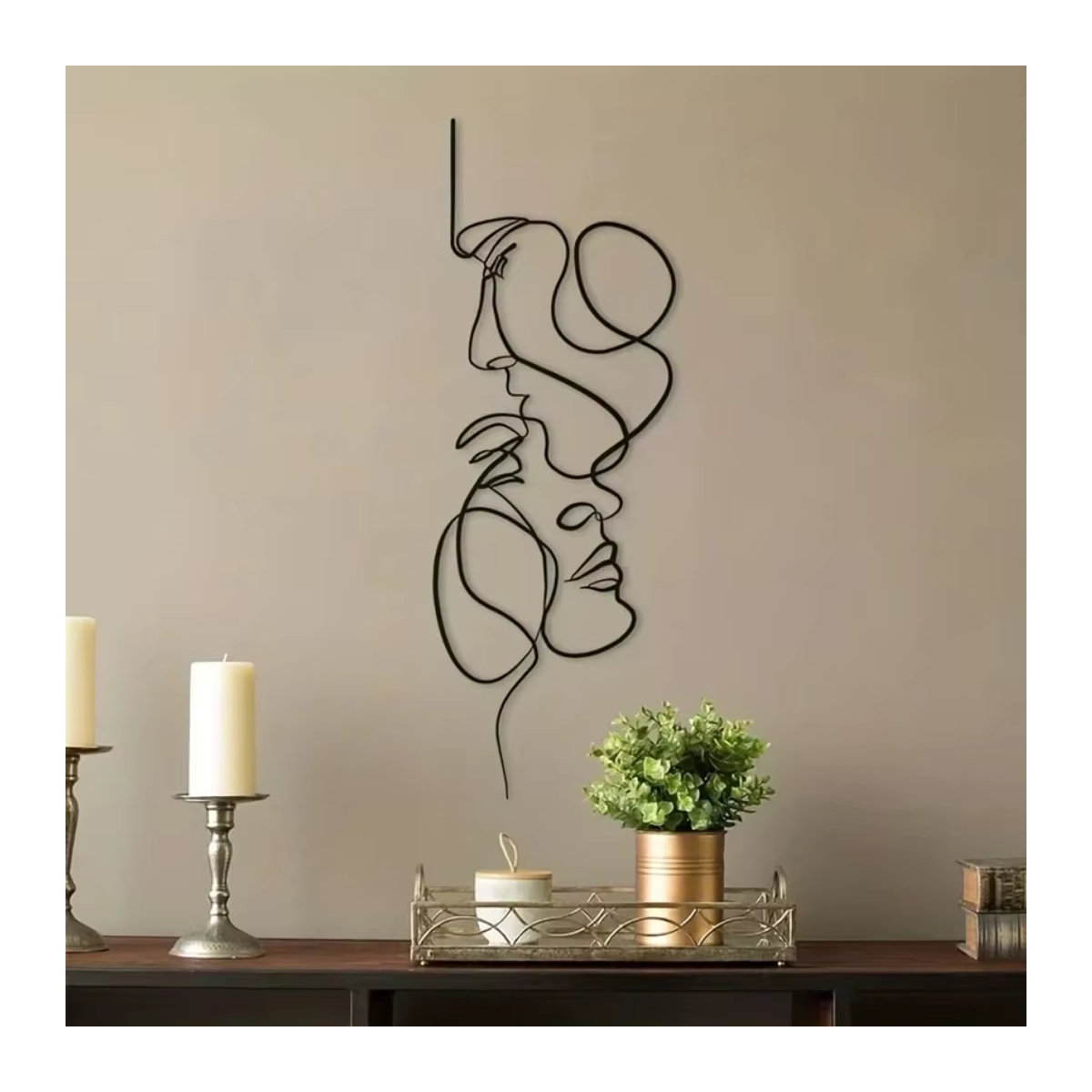 CIFBUY Abstrakte Wandskulptur aus schwarzem Metall mit minimalistischer Gesichtslinie zur Wandmontage - Bild 3