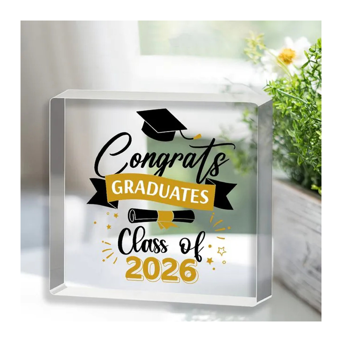 CIFBUY Acryl 2D-Plakette 2026 Abschlussgeschenk, quadratische Typografie-Erinnerung aus transparentem Acrylglas für die Tischaufstellung - Bild 1