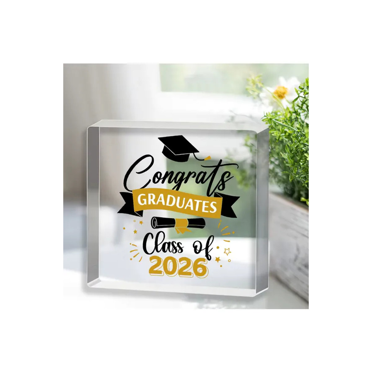 CIFBUY Acryl 2D-Plakette 2026 Abschlussgeschenk, quadratische Typografie-Erinnerung aus transparentem Acrylglas für die Tischaufstellung - Bild 4