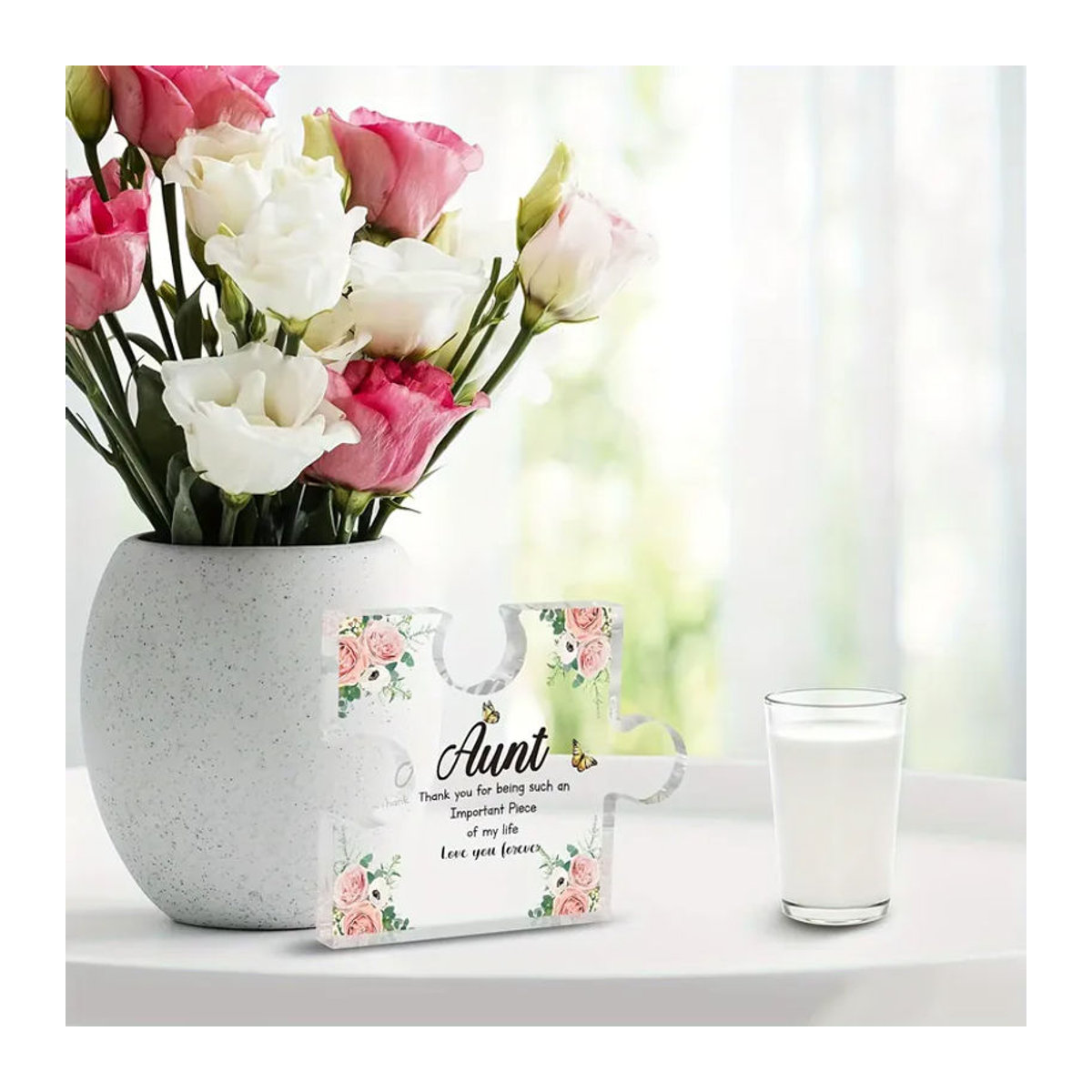CIFBUY Acryl-Puzzleblock Personalisiertes Dekorationsobjekt in Weiß und Transparent mit floralem Design - Bild 2