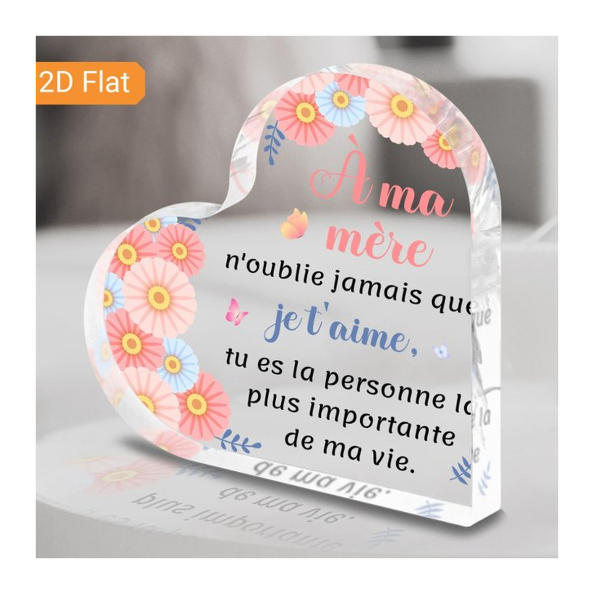 CIFBUY Acrylschild A Mere mit floralem Herz-Design, Blumen und Schmetterlingen, transparent und weiß, quadratisch, rahmenlos zur Tischdekoration - Bild 1