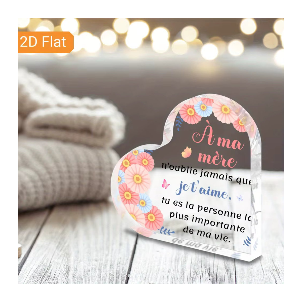 CIFBUY Acrylschild A Mere mit floralem Herz-Design, Blumen und Schmetterlingen, transparent und weiß, quadratisch, rahmenlos zur Tischdekoration - Bild 3