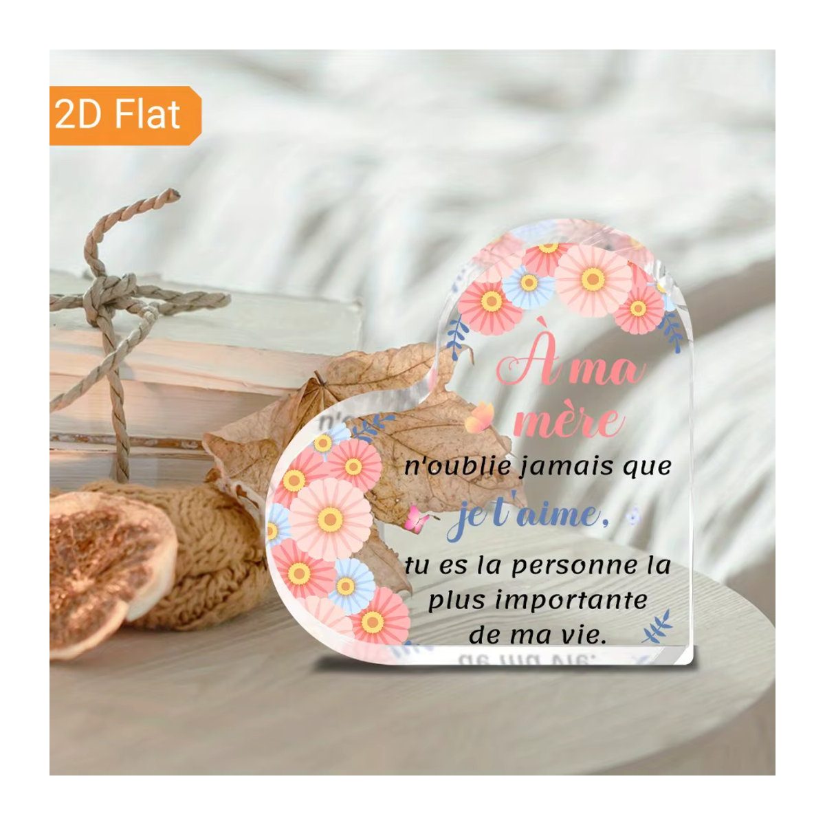 CIFBUY Acrylschild A Mere mit floralem Herz-Design, Blumen und Schmetterlingen, transparent und weiß, quadratisch, rahmenlos zur Tischdekoration - Bild 4