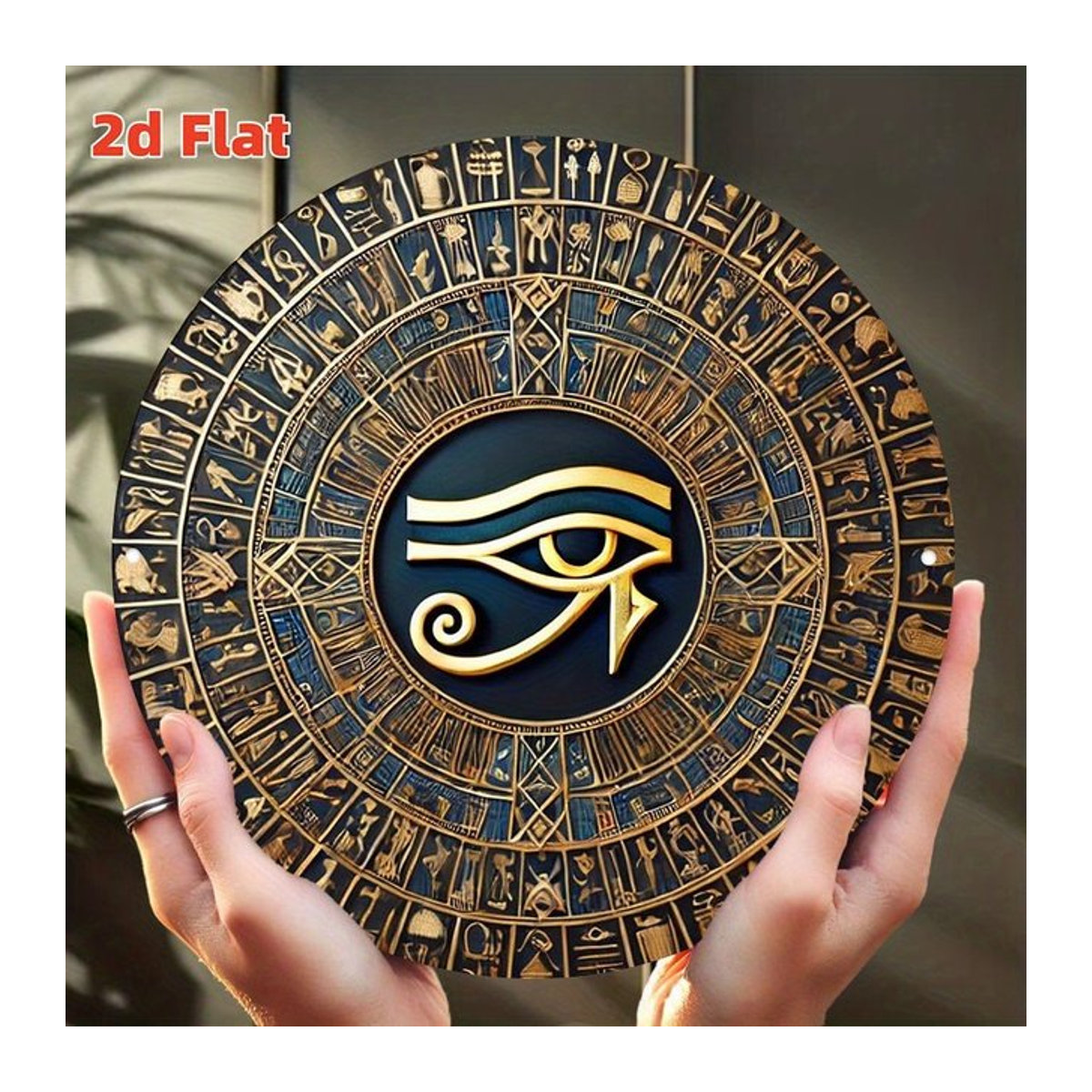 CIFBUY Ägyptisches Horus-Auge Wandkunst aus Metall in Gold und Blau mit Hieroglyphen im Vintage-Design, Durchmesser: 50,32 cm - Bild 1