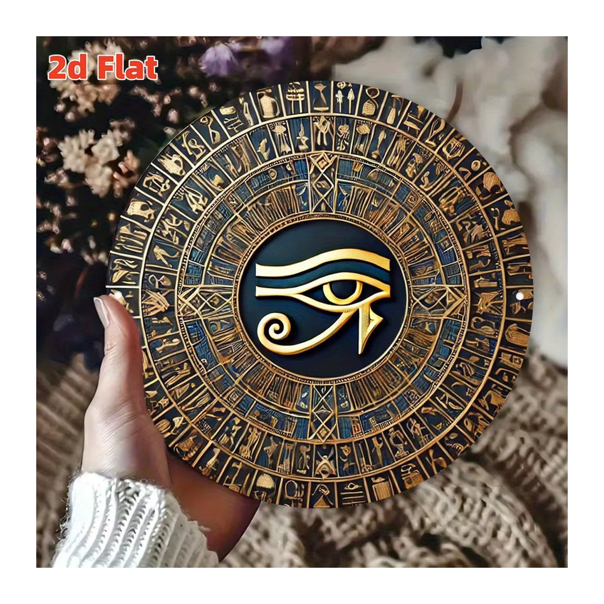 CIFBUY Ägyptisches Horus-Auge Wandkunst aus Metall in Gold und Blau mit Hieroglyphen im Vintage-Design, Durchmesser: 50,32 cm - Bild 4