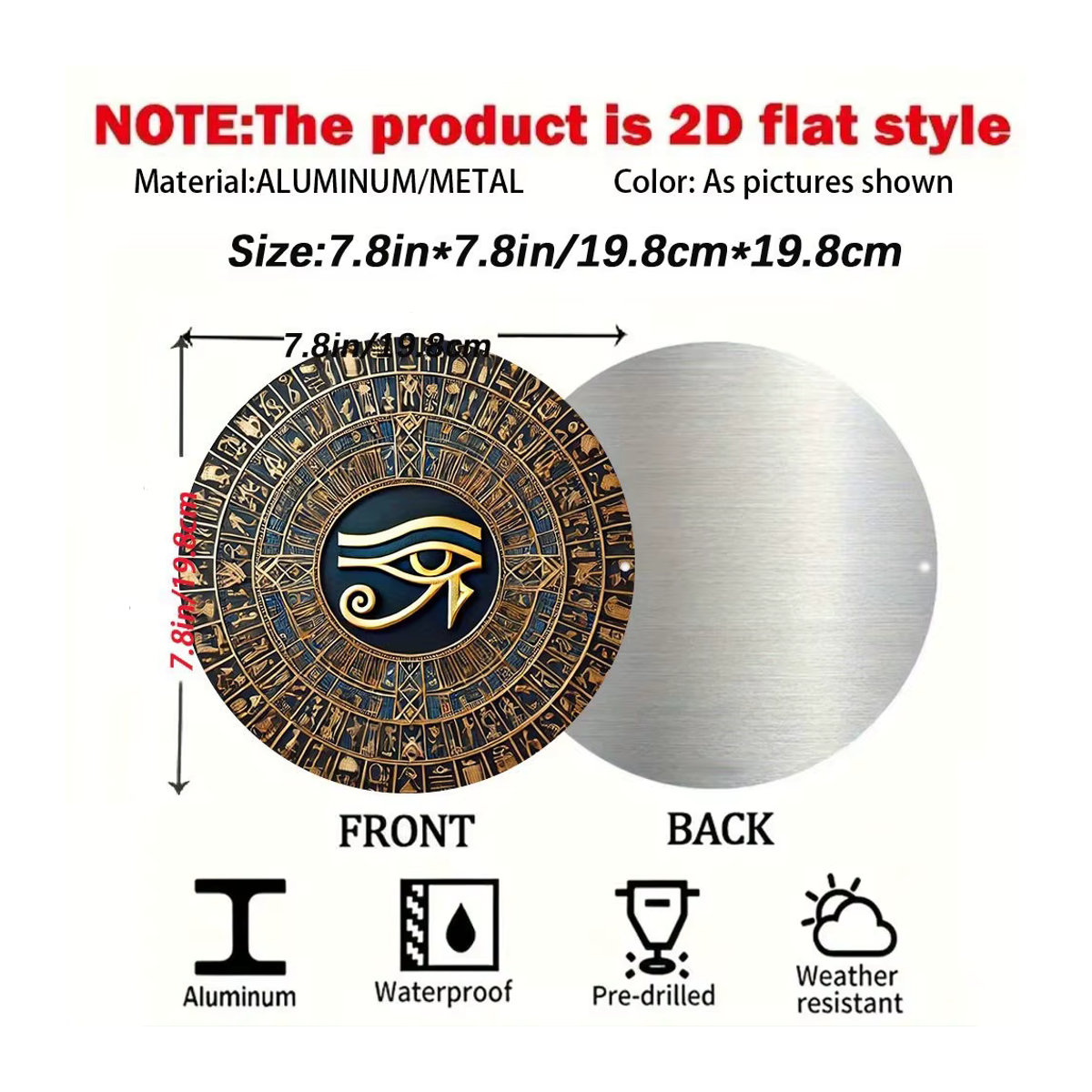 CIFBUY Ägyptisches Horus-Auge Wandkunst aus Metall in Gold und Blau mit Hieroglyphen im Vintage-Design, Durchmesser: 50,32 cm - Bild 5