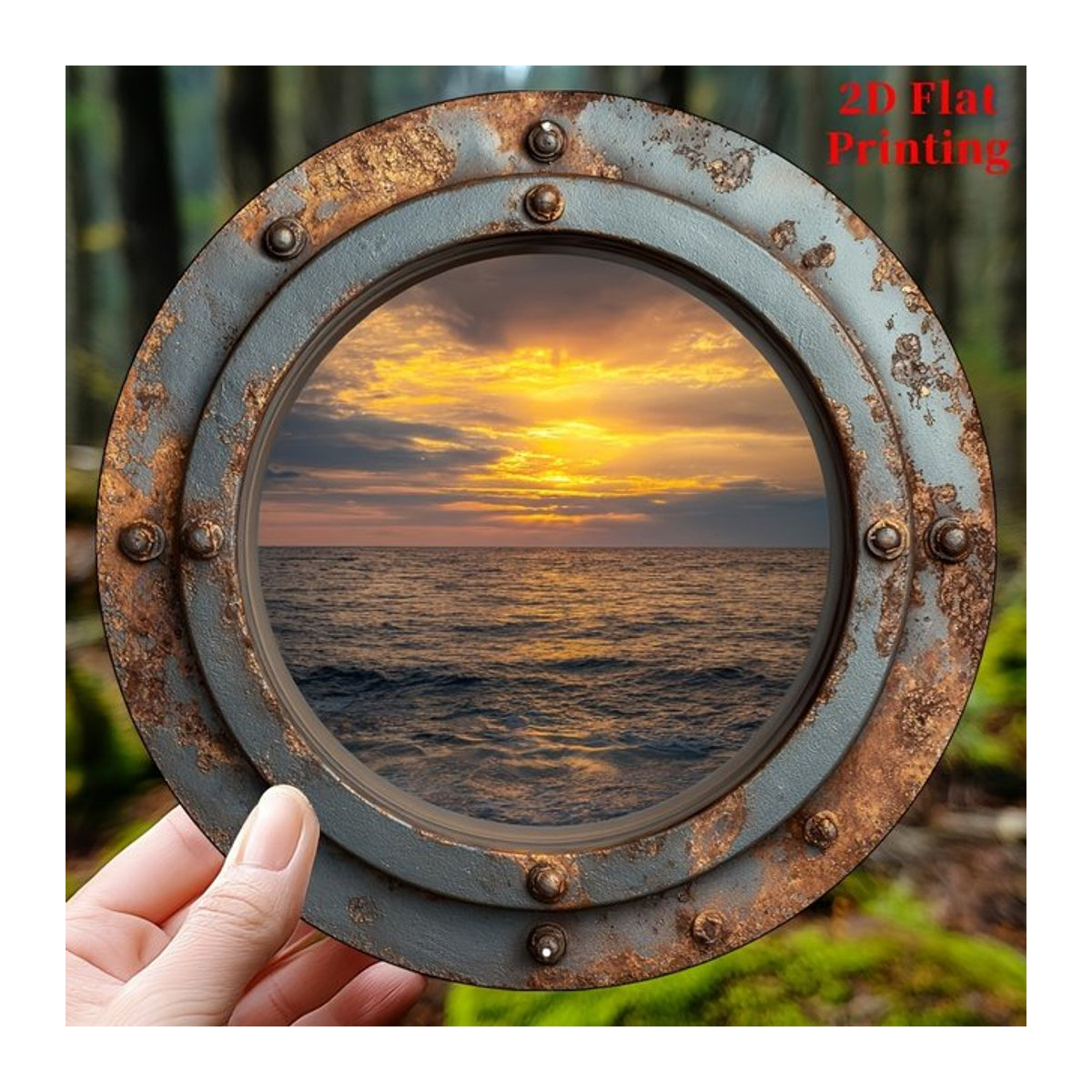 CIFBUY Aluminium-Wanddekoration im Bohemian-Stil mit Meeresblick, runde Metall-Kunst für Zuhause, Garten und Küche, mehrfarbig, Durchmesser: 20,32 cm - Bild 1