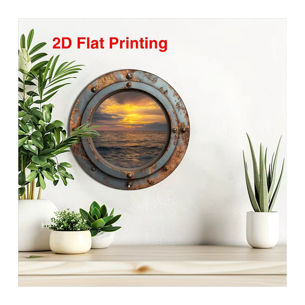 CIFBUY Aluminium-Wanddekoration im Bohemian-Stil mit Meeresblick, runde Metall-Kunst für Zuhause, Garten und Küche, mehrfarbig, Durchmesser: 20,32 cm - Bild 2