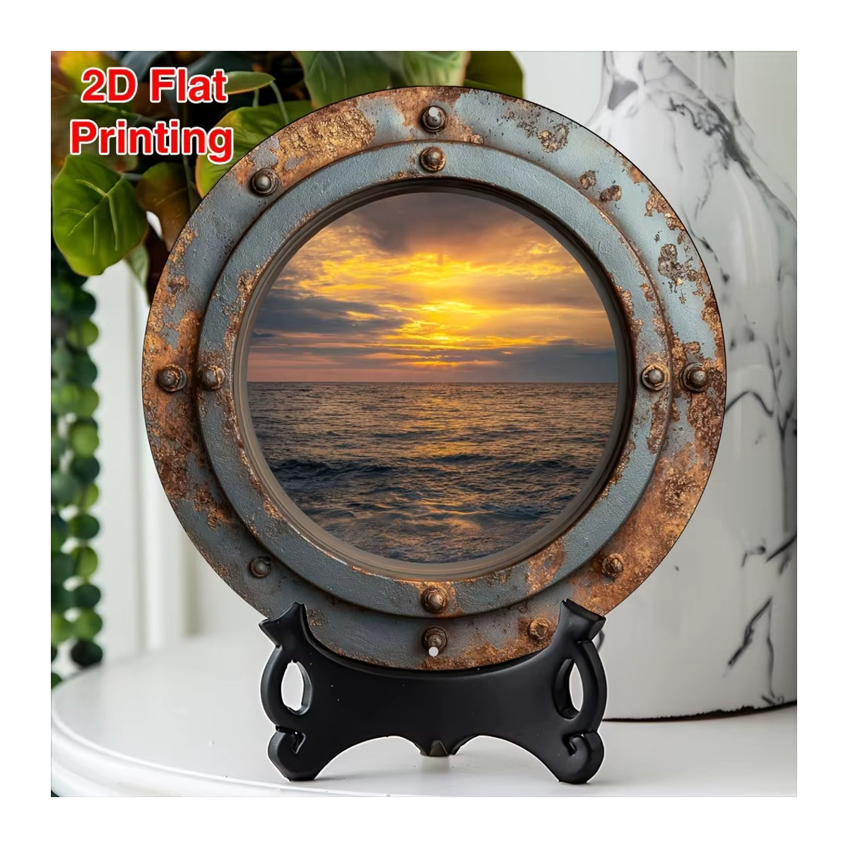 CIFBUY Aluminium-Wanddekoration im Bohemian-Stil mit Meeresblick, runde Metall-Kunst für Zuhause, Garten und Küche, mehrfarbig, Durchmesser: 20,32 cm - Bild 4