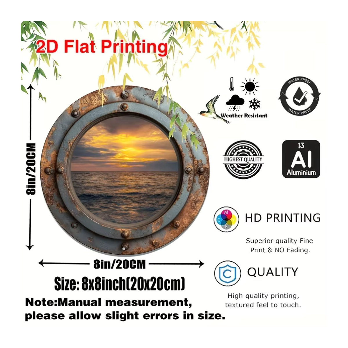CIFBUY Aluminium-Wanddekoration im Bohemian-Stil mit Meeresblick, runde Metall-Kunst für Zuhause, Garten und Küche, mehrfarbig, Durchmesser: 20,32 cm - Bild 5
