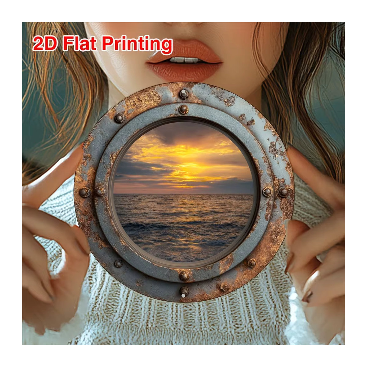 CIFBUY Aluminium-Wanddekoration im Bohemian-Stil mit Meeresblick, runde Metall-Kunst für Zuhause, Garten und Küche, mehrfarbig, Durchmesser: 20,32 cm - Bild 6