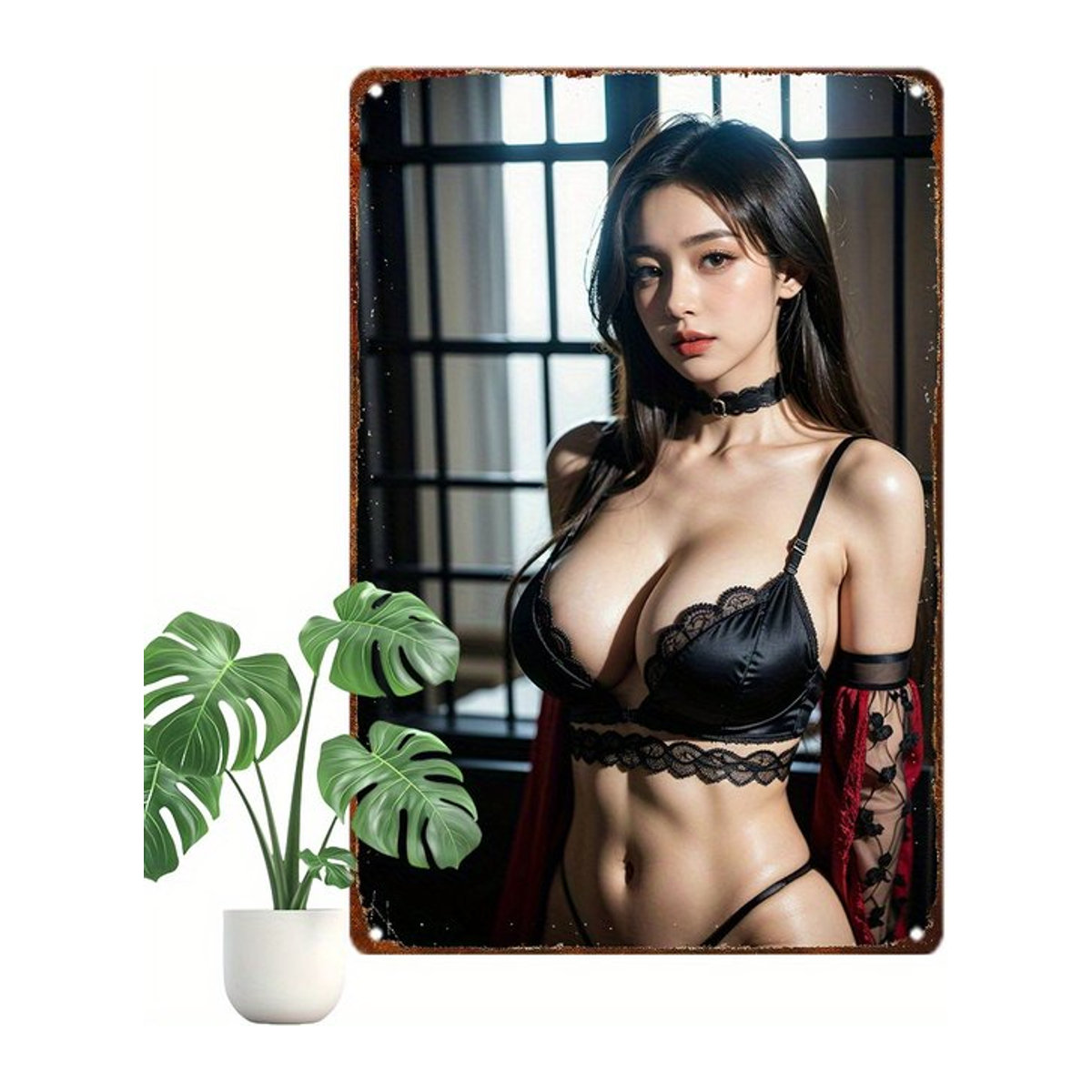 CIFBUY Anime Metallschild Rotes Korsett Vintage Wandkunst Deko in Rot und Schwarz, Breite: 30,48 cm, Höhe: 20,32 cm - Bild 1