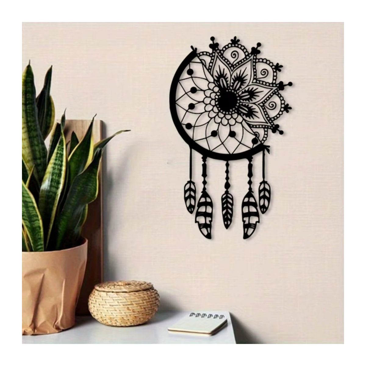 CIFBUY Bohemian Traumfänger aus Metall mit Blumen und Federn in Schwarz als Wandkunst - Bild 3