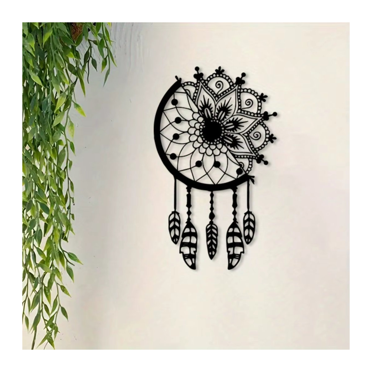 CIFBUY Bohemian Traumfänger aus Metall mit Blumen und Federn in Schwarz als Wandkunst - Bild 4