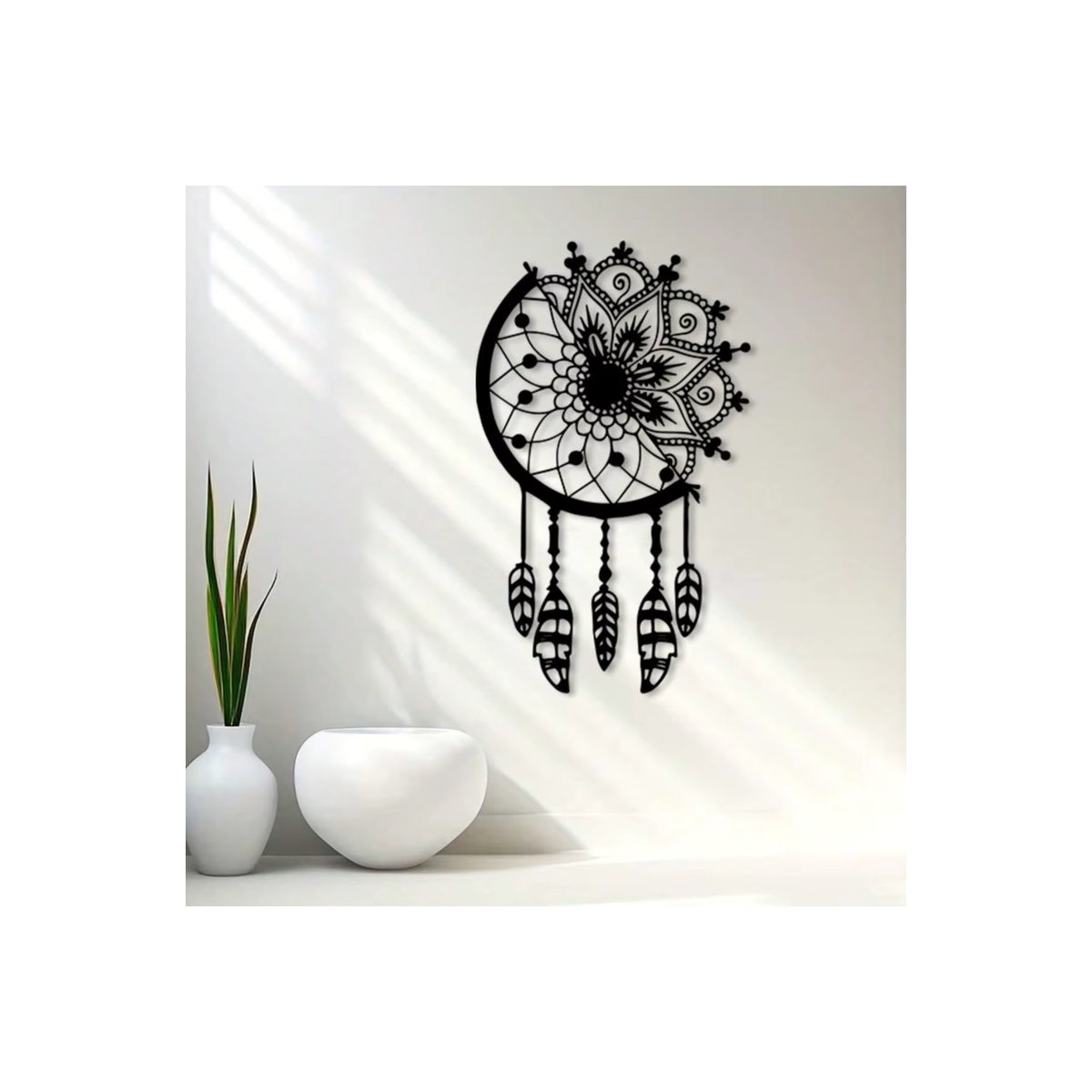 CIFBUY Bohemian Traumfänger aus Metall mit Blumen und Federn in Schwarz als Wandkunst - Bild 5