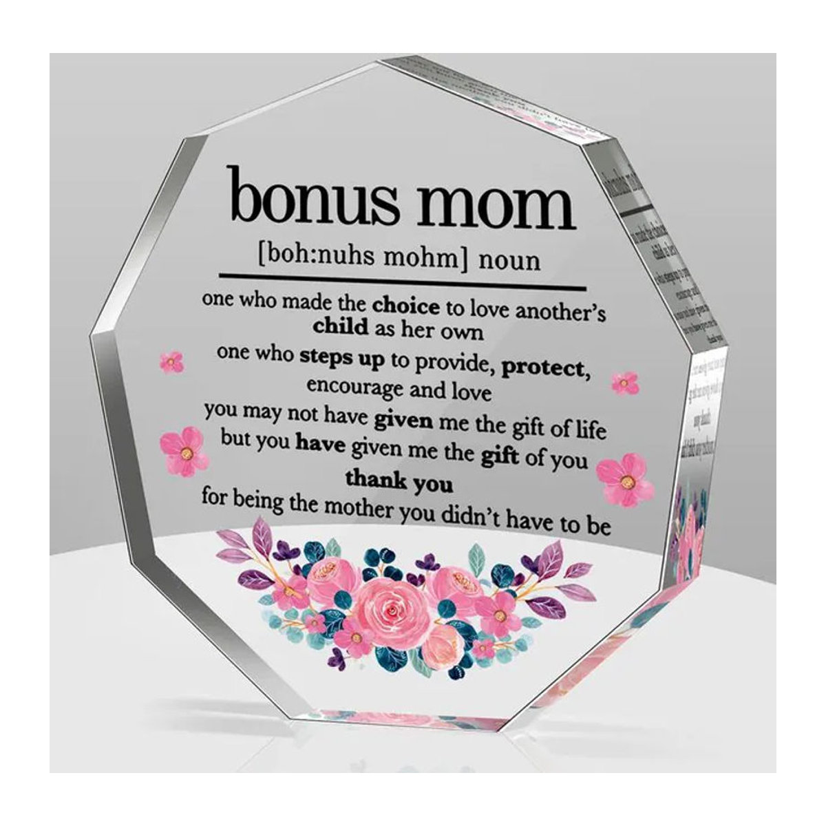 CIFBUY Bonus-Mama Acryl-Plakette mit floralem Design in Weiß und Transparent als modernes Ornament für den Muttertag - Bild 1