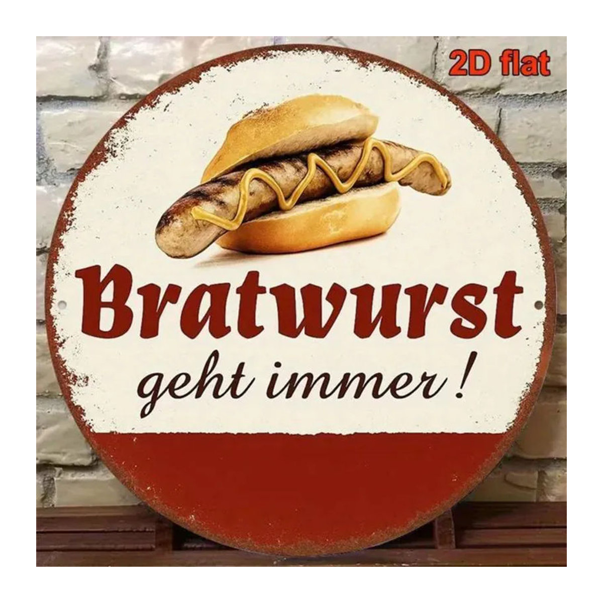 CIFBUY Bratwurst Vintage Metallschild Weiß, Quadratische Wanddekoration aus Metall, B/H: 20,32 x 20,32 cm - Bild 1